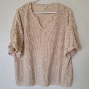 bibi cream v-neck short sleeve knit breathable top